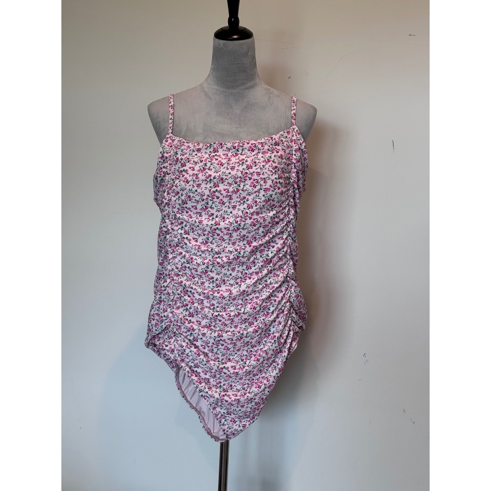 Old Navy Womens XXL Floral Ruched One Piece Swimsuit Pink White Ditsy Print